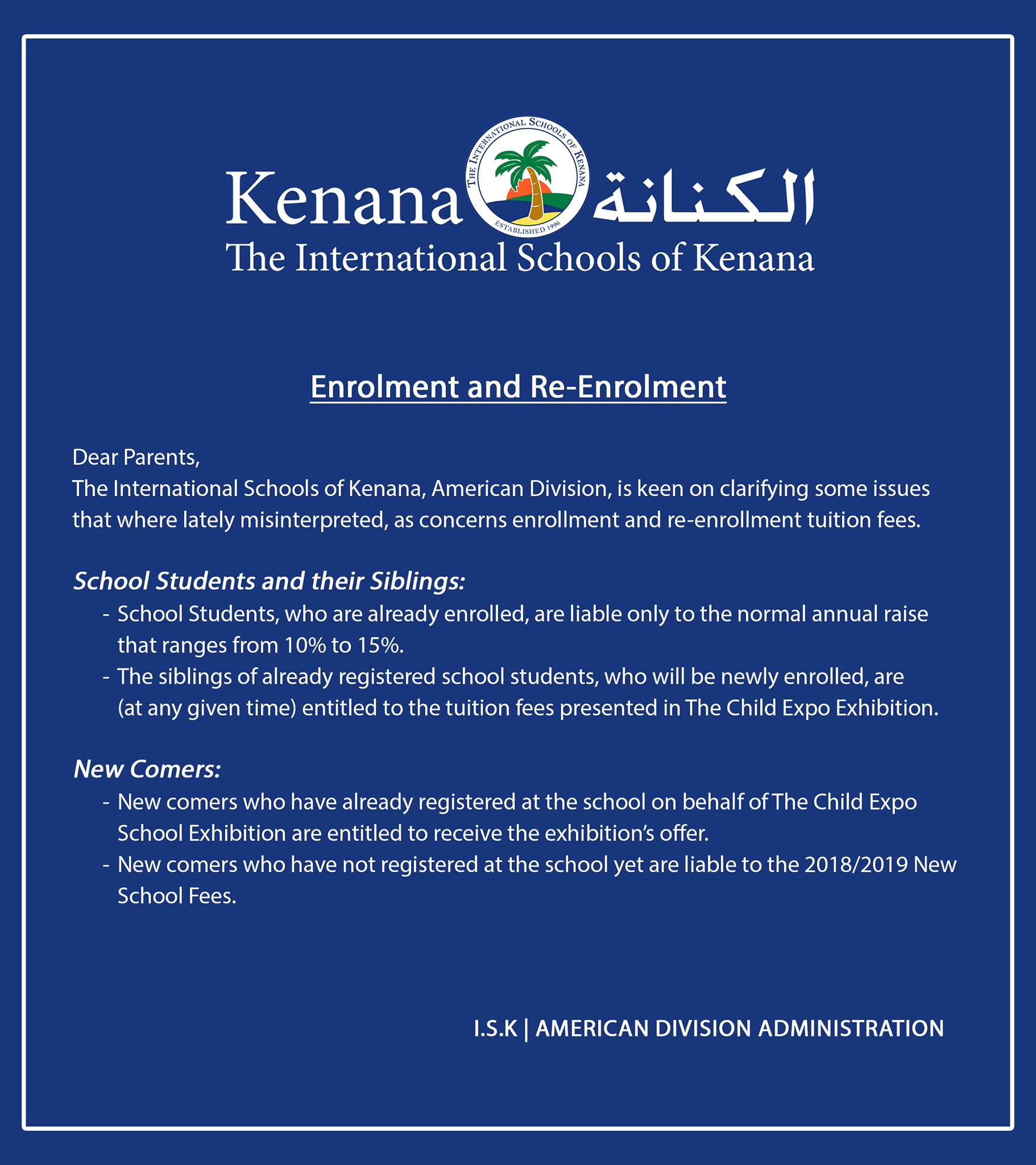 International schools of kenana | American Division - Enrollment and Re-Enrollment