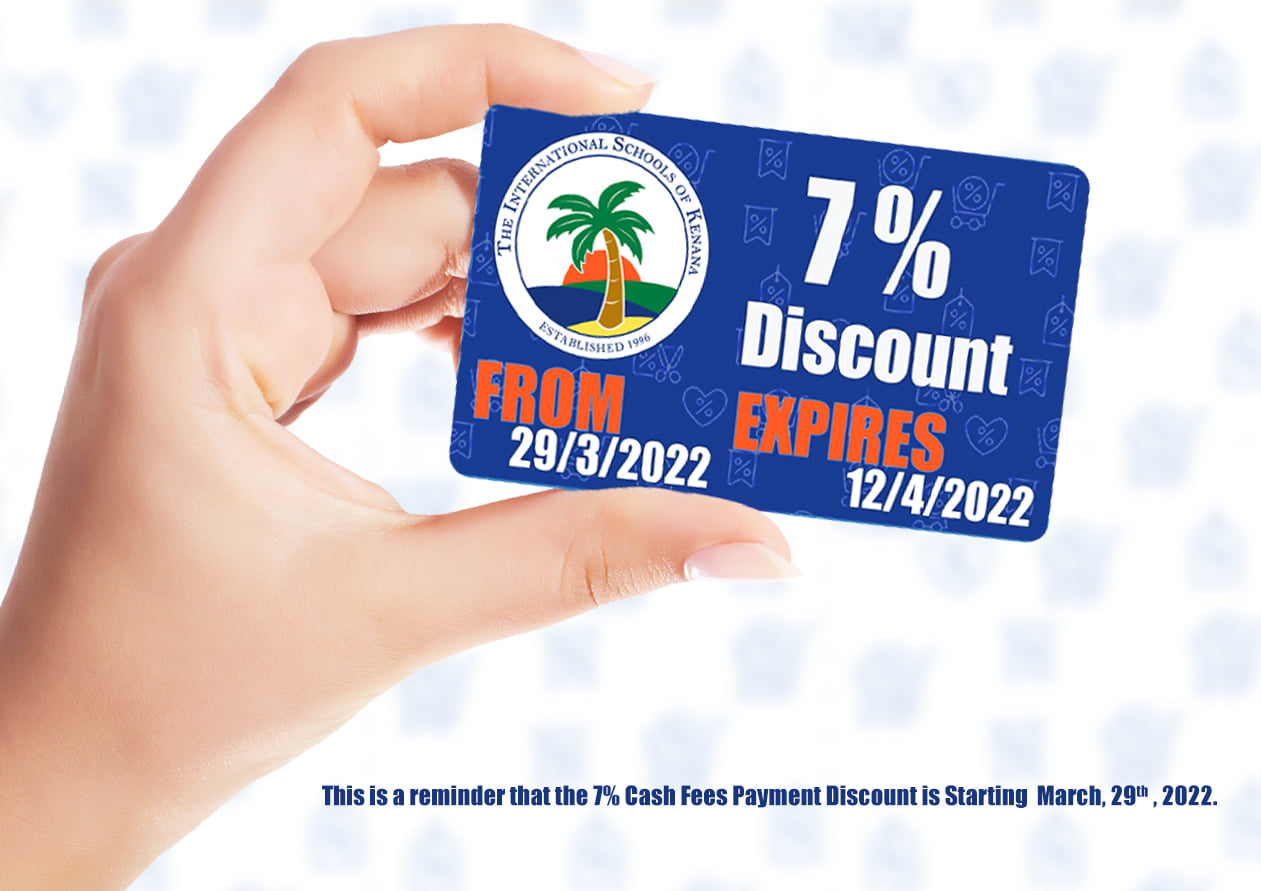 Don't miss our 7% Discount offer for the academic year 2022/2023. If you paid the full school fees as a wholesome amount from 29/3/2022 to 12/4/2022 . N.B.: Make sure you visit the school’s premises to check your Fees List. Information will not be available via phone. Thank you for your cooperation to provide our children with the best educational opportunities.